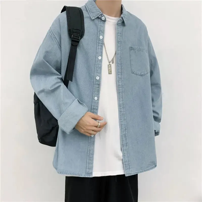 2024 Spring and Summer Fashion Minimalist Retro Hong Kong Style Loose Casual Oversize Versatile Workwear Denim Jacket for Men