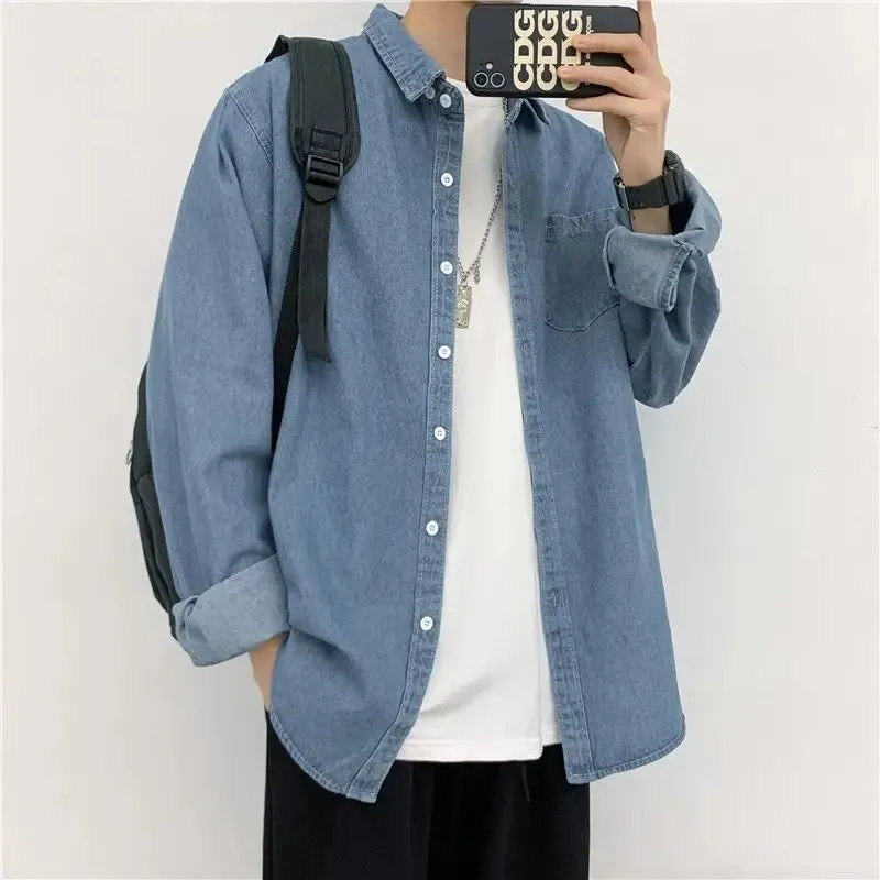 2024 Spring and Summer Fashion Minimalist Retro Hong Kong Style Loose Casual Oversize Versatile Workwear Denim Jacket for Men