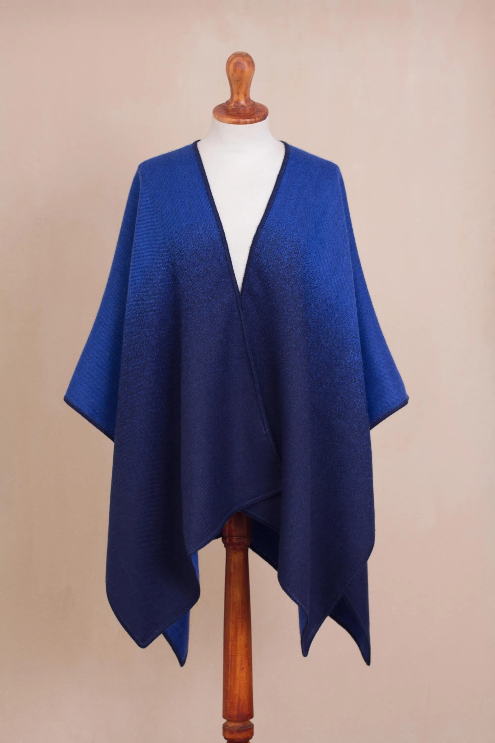 Andean Wind in Cornflower Reversible Alpaca Blend Ruana in Cornflower and Navy