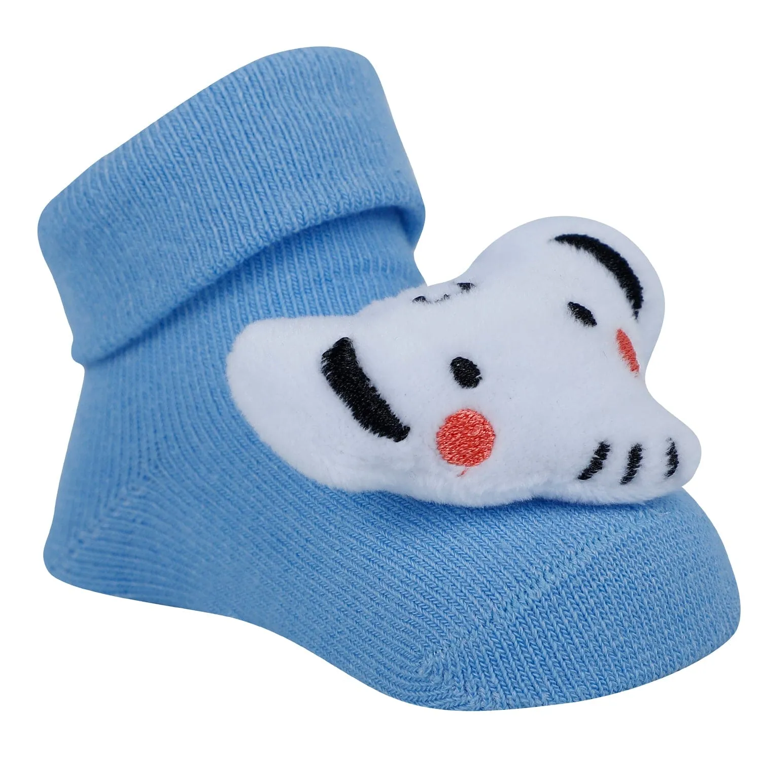 Baby Moo Animal 3D Rattle Anti-Skid Socks Booties Pack of 6 - Blue