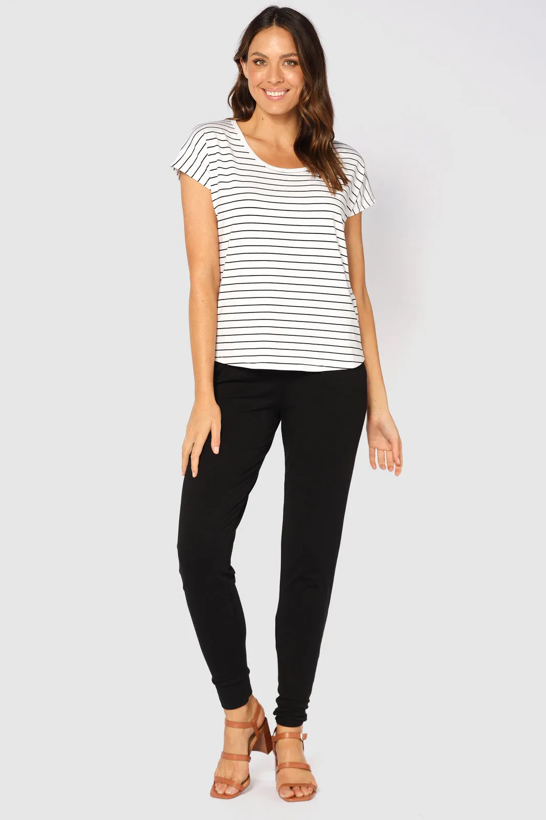 Bamboo Eadie Tee  - White Black Stripe