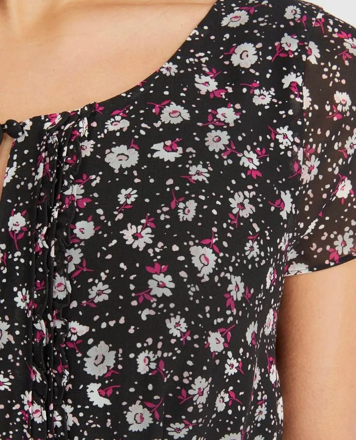 Black Ditsy Daisy Print Tea Dress