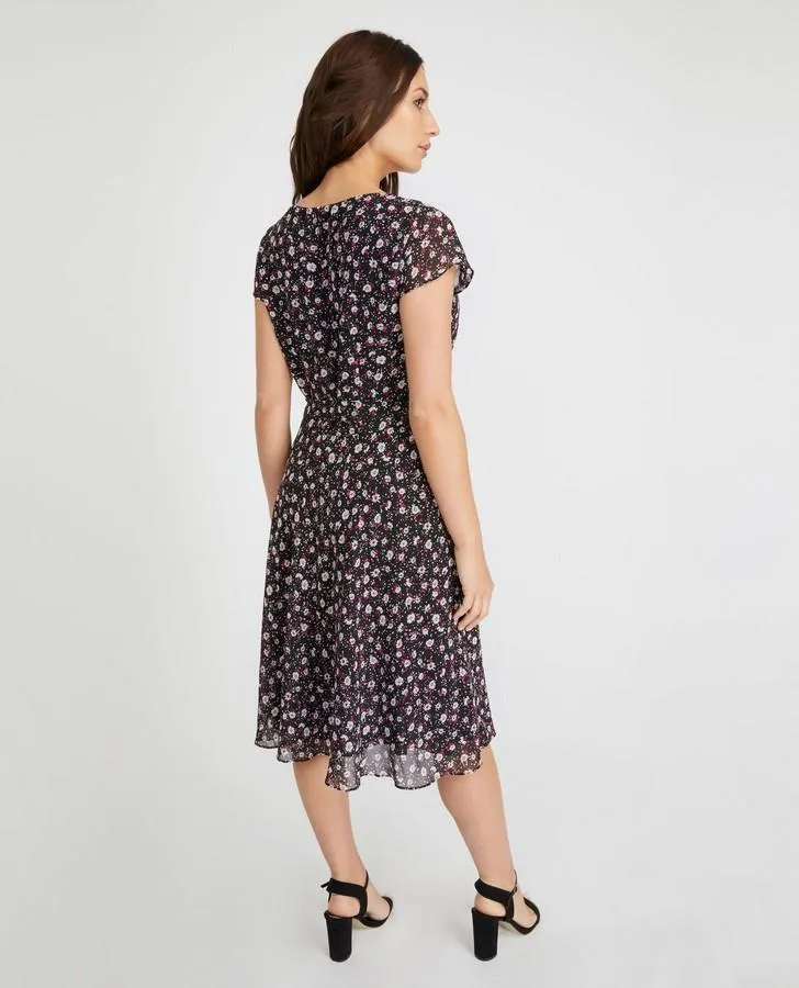 Black Ditsy Daisy Print Tea Dress