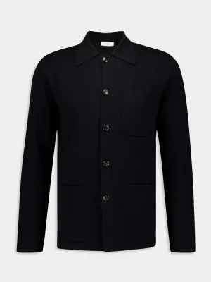 Black Wool Long-Sleeve Shirt