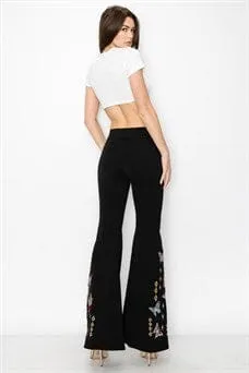 BUTTERFLY EMBROIDERED BLACK FLARED LEGGING