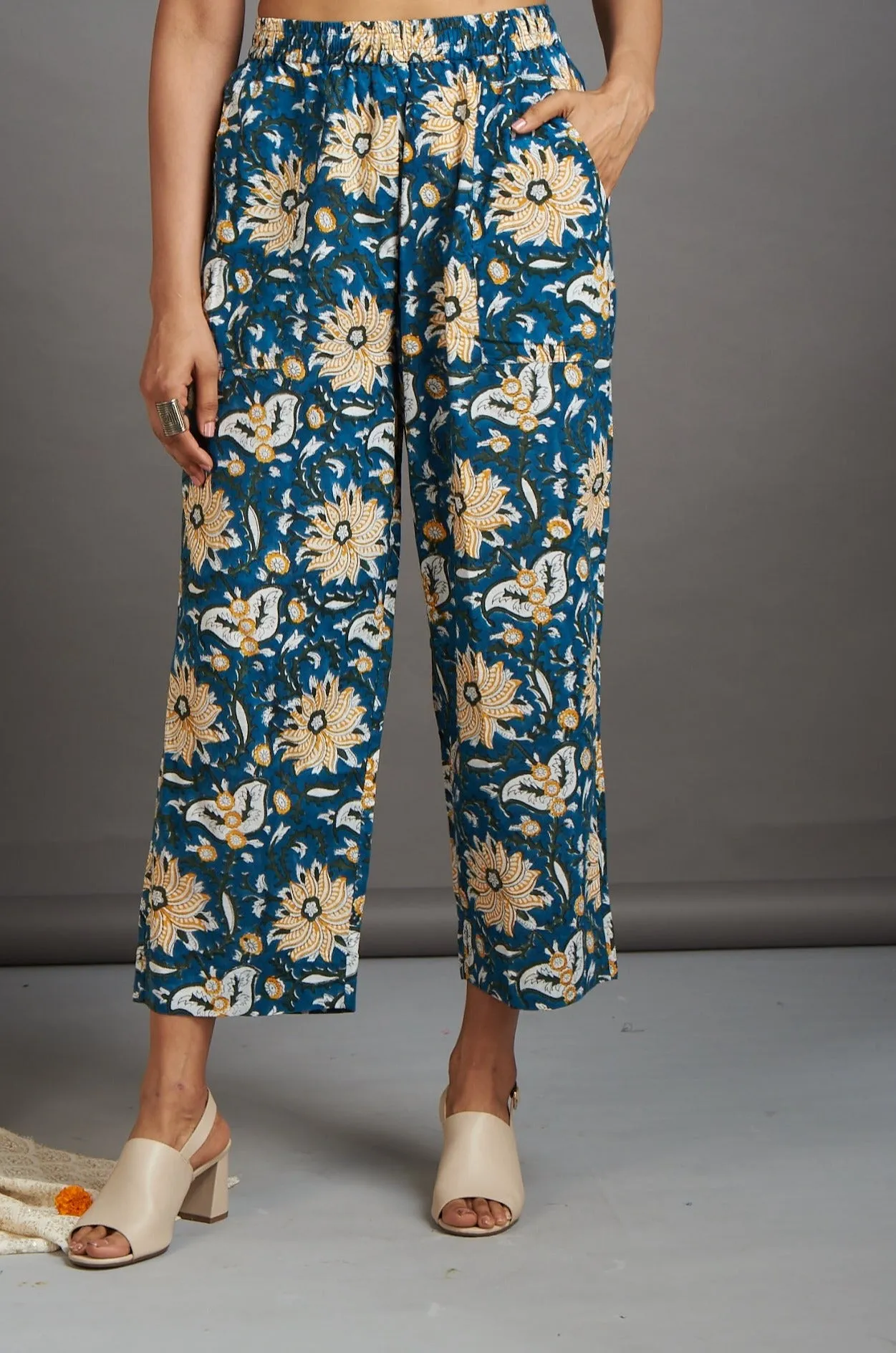 comfort fit cotton pants - blue sunflower yellow