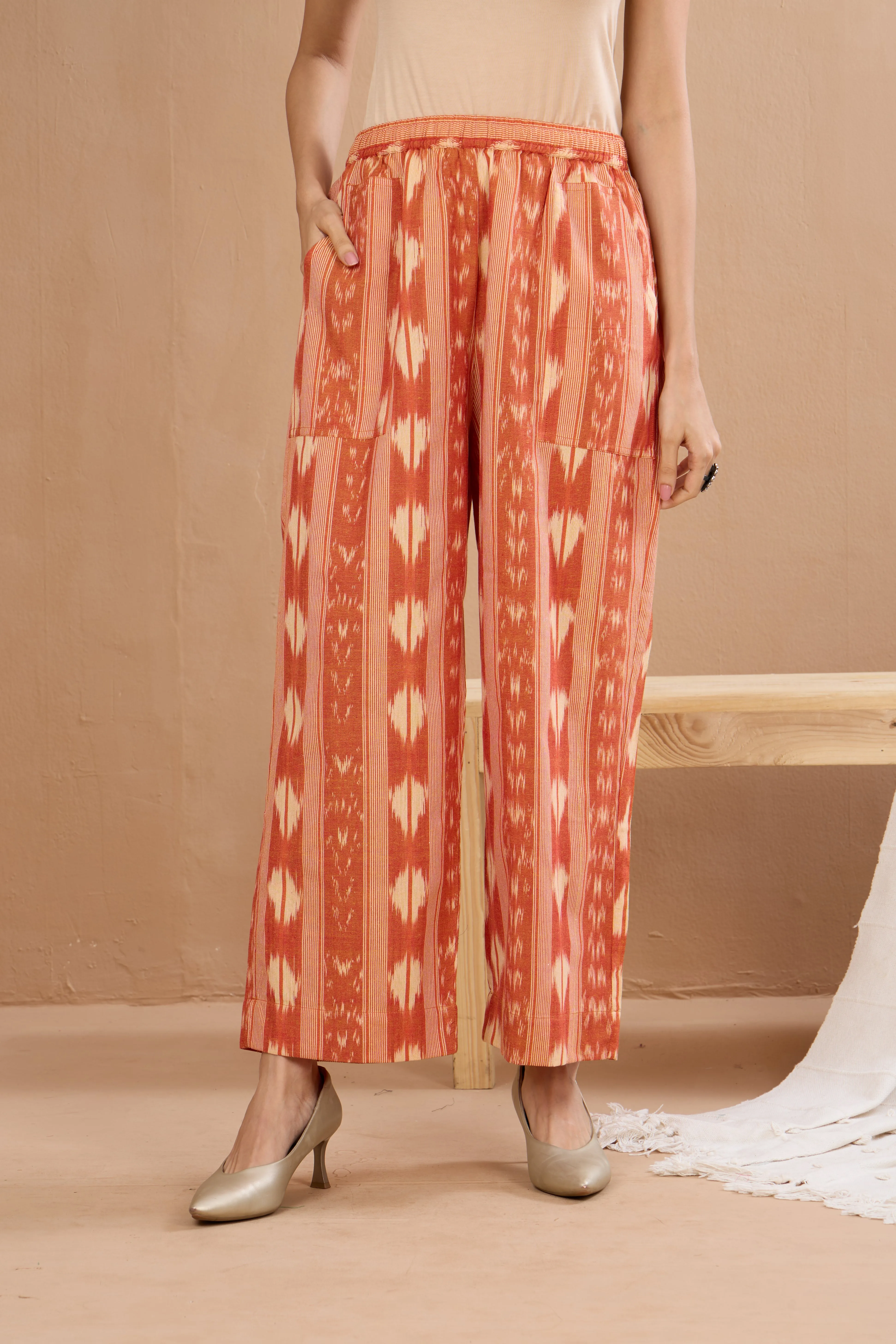 comfort fit pants - orange ikat pants