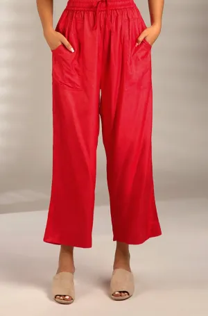 Comfort fit viscose silk pants - alluring crimson