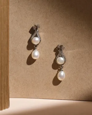 Delicate Snowflake Drop Pearl Earrings