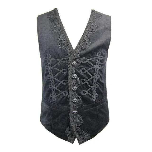 Devil Fashion Gothic Black Sleeveless Fancy Embroidered Waistcoats Steampunk Autumn V Collar Party Prom Handsome Vest Coats