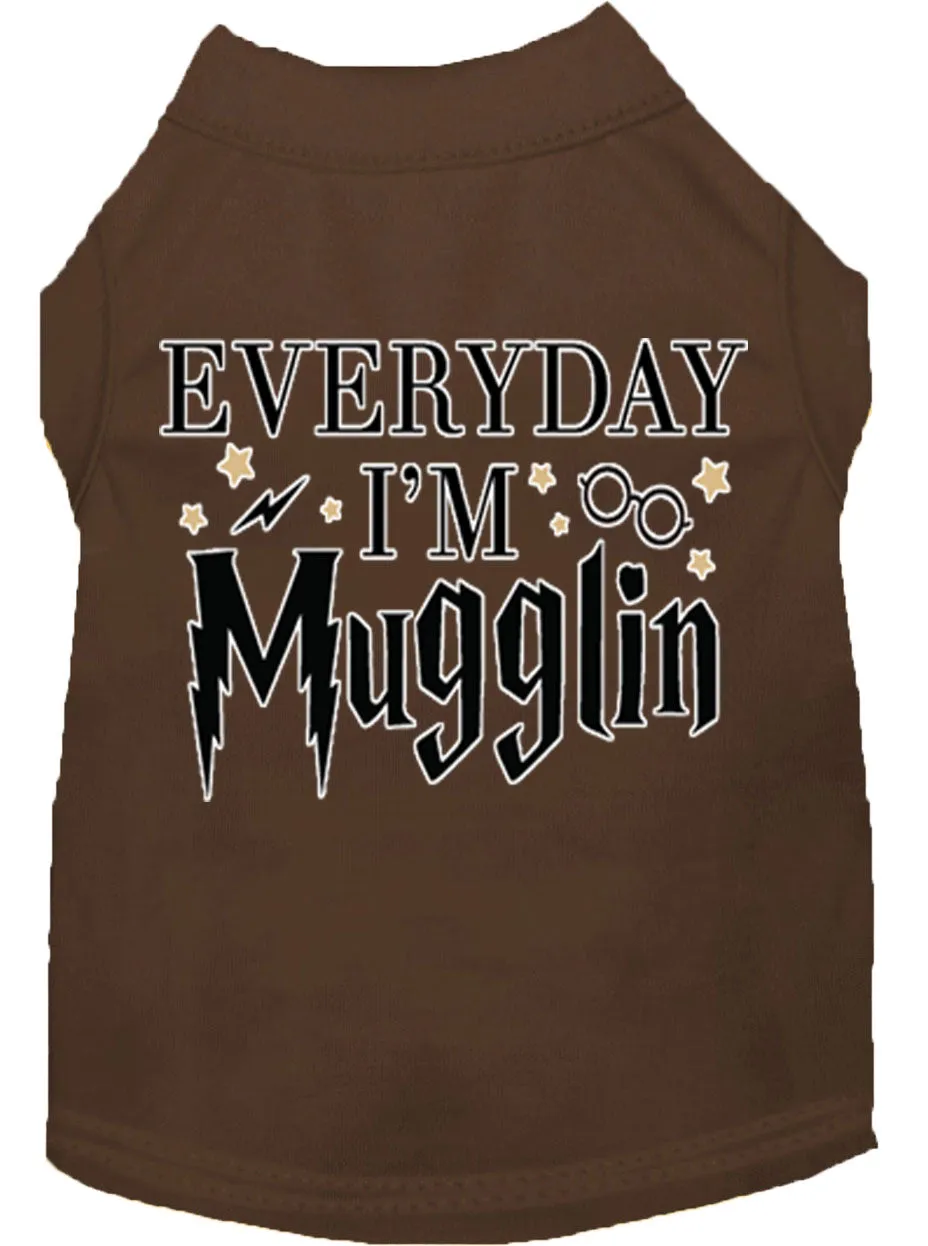 Everyday I'm Mugglin Screen Print Dog Shirt Brown Lg