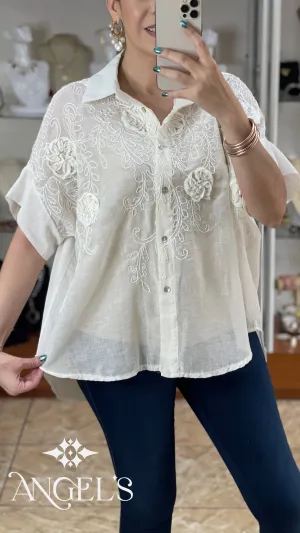 Floral With Embroidery Details Top