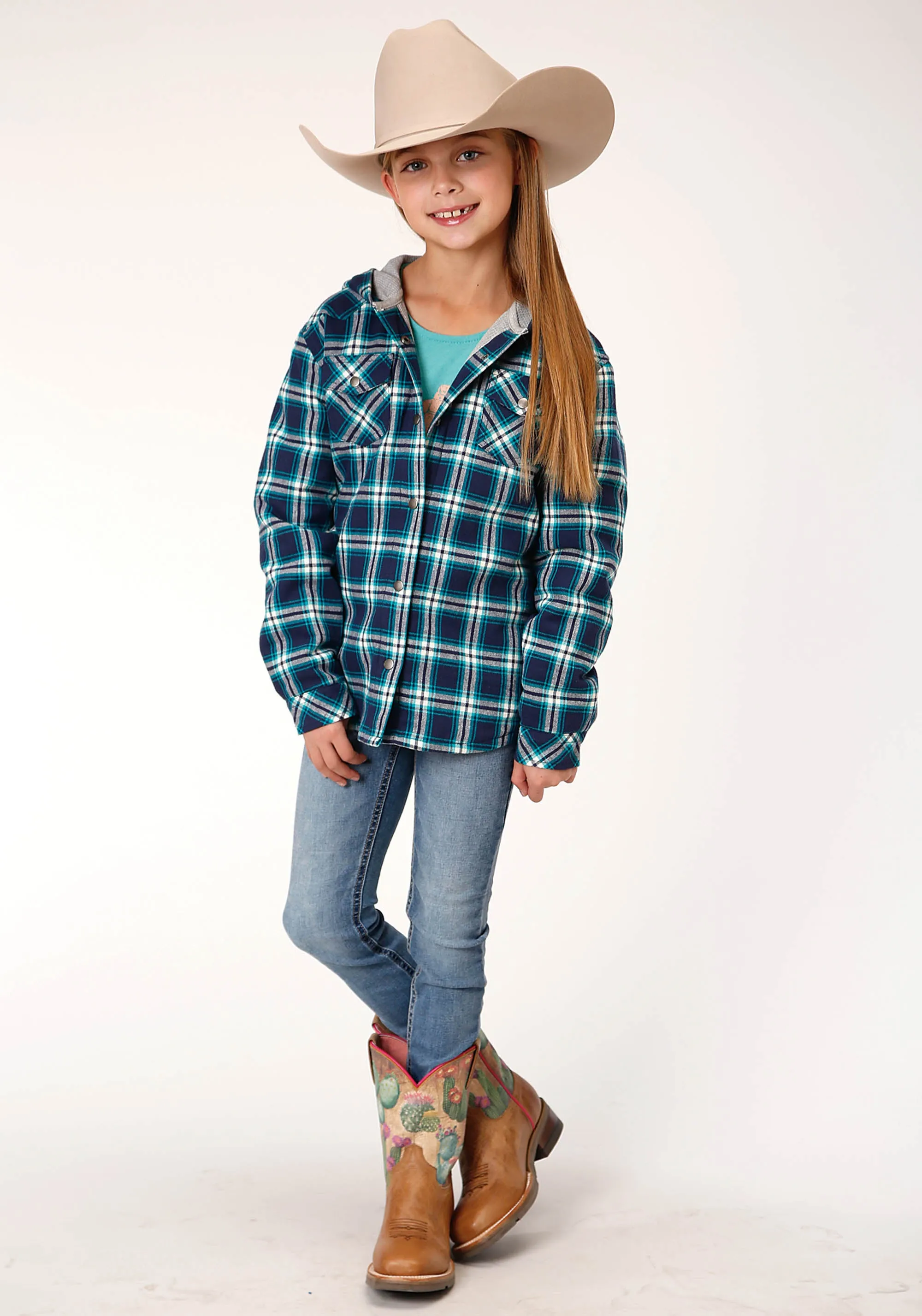 GIRLS LONG SLEEVE SNAP THERMAL LINED FLANNEL SHIRT JACKET