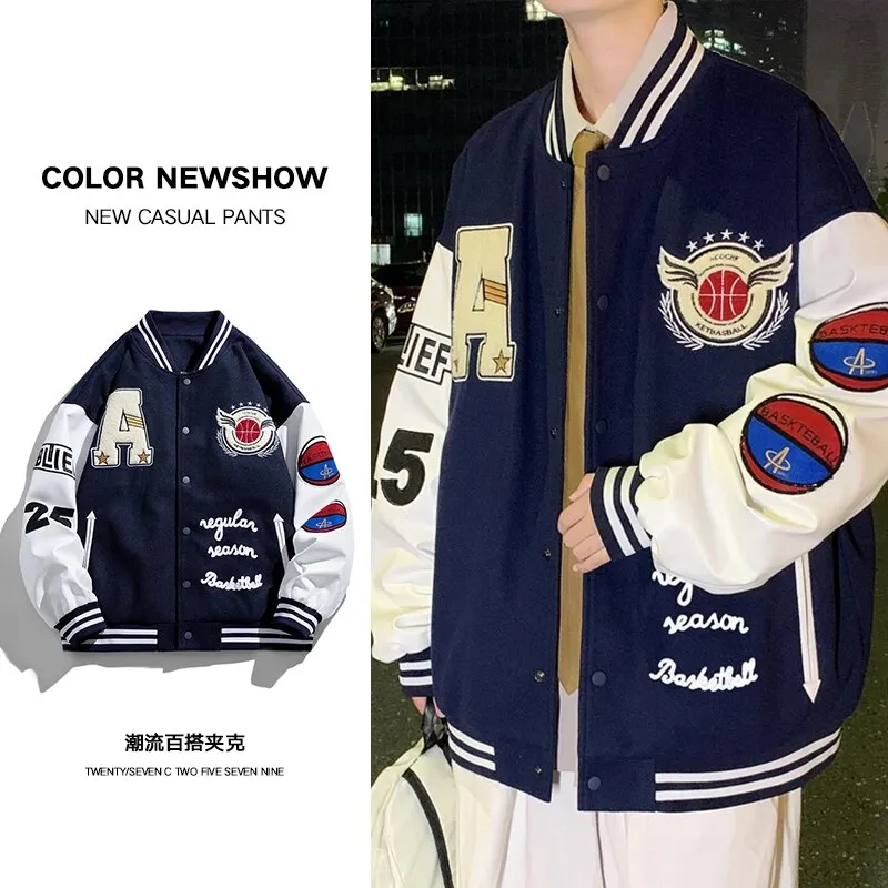 Hip Hop Casual Baseball Jackets Men Embroidered Baseball Coat Bomber Clothing For Mens Fashion Casual Couple Varsity Jacket