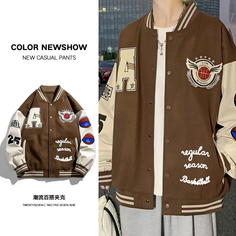 Hip Hop Casual Baseball Jackets Men Embroidered Baseball Coat Bomber Clothing For Mens Fashion Casual Couple Varsity Jacket