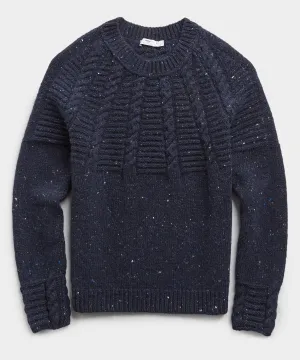 Inis Meain Raglan Cable Crewneck Sweater in Navy