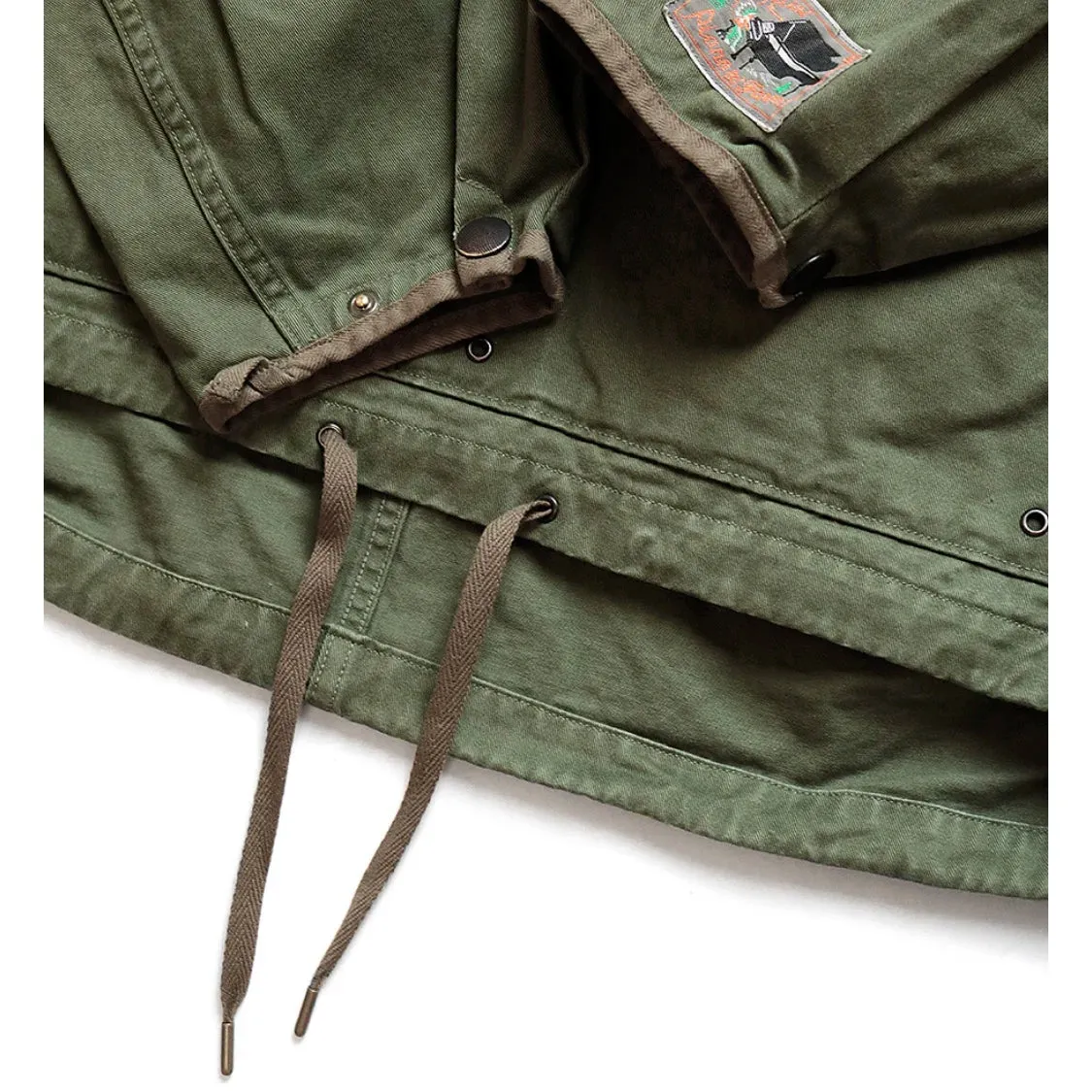 Japan Style Cashmere Stitched Half Zipper Loose Tooling Jacket - Military Green