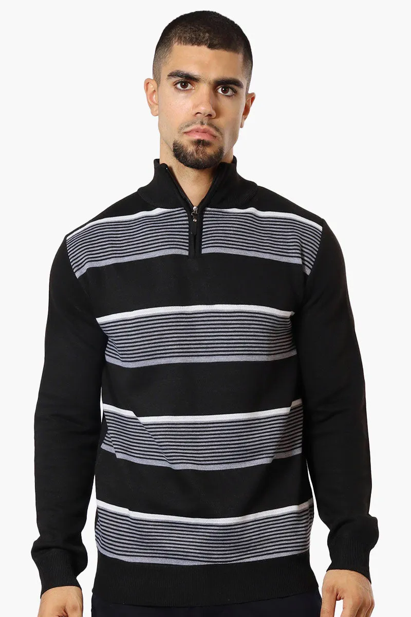 Jay Y. Ko Striped 1/4 Zip Pullover Sweater - Grey