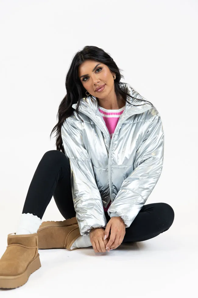 Keep Me Warm Silver Chrome Puffer Jacket SALE