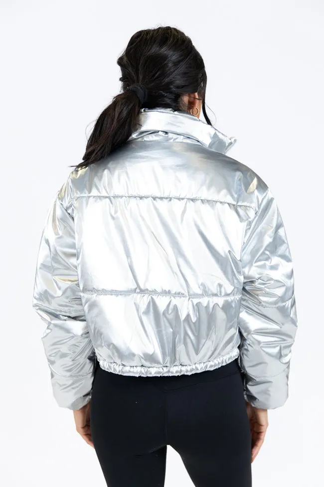 Keep Me Warm Silver Chrome Puffer Jacket SALE