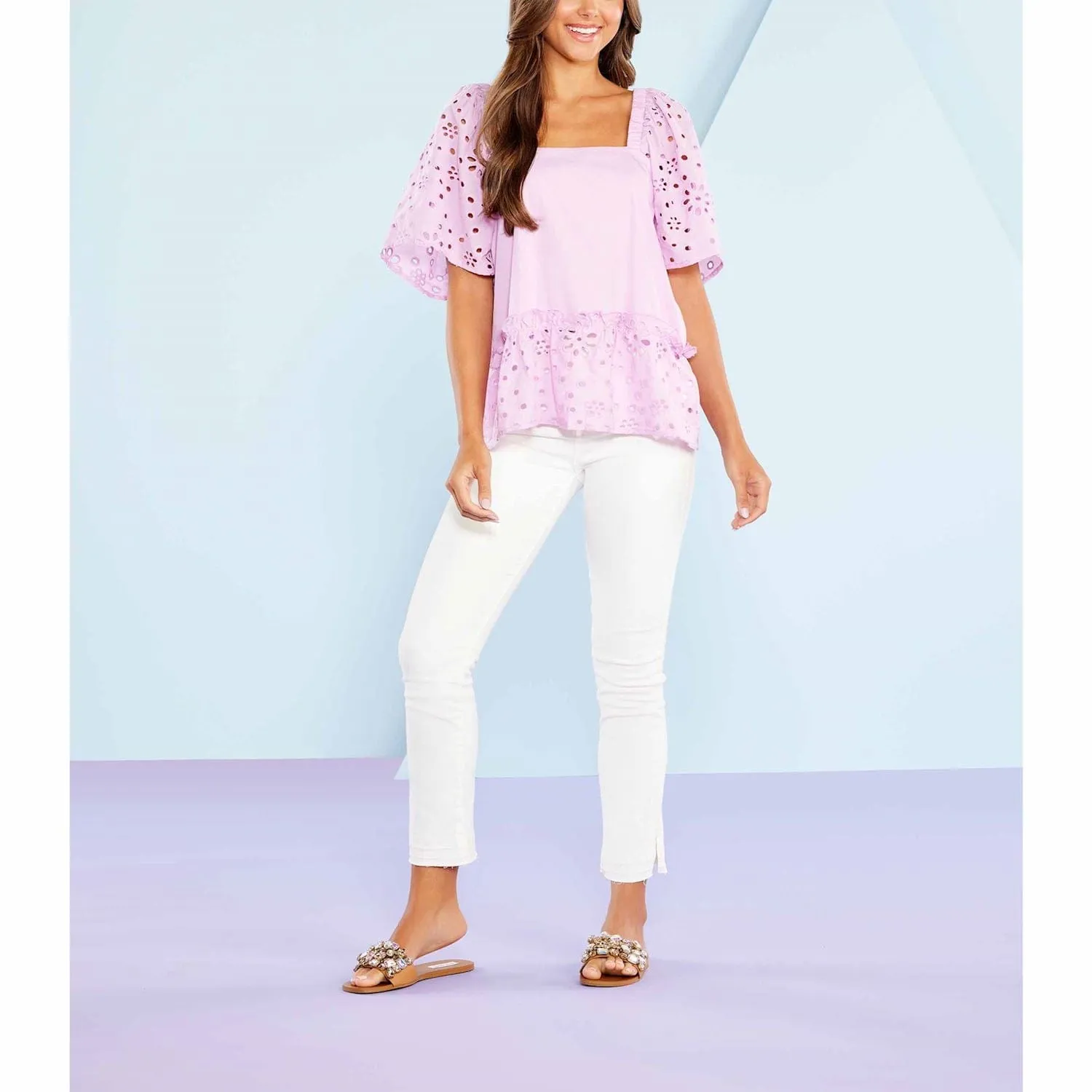 Kieran Eyelet Top in Lilac