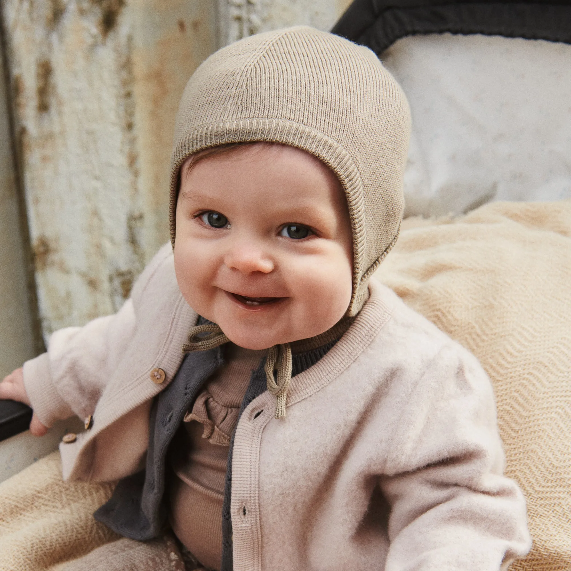 Knit Bonnet Liro | Baby - beige stone