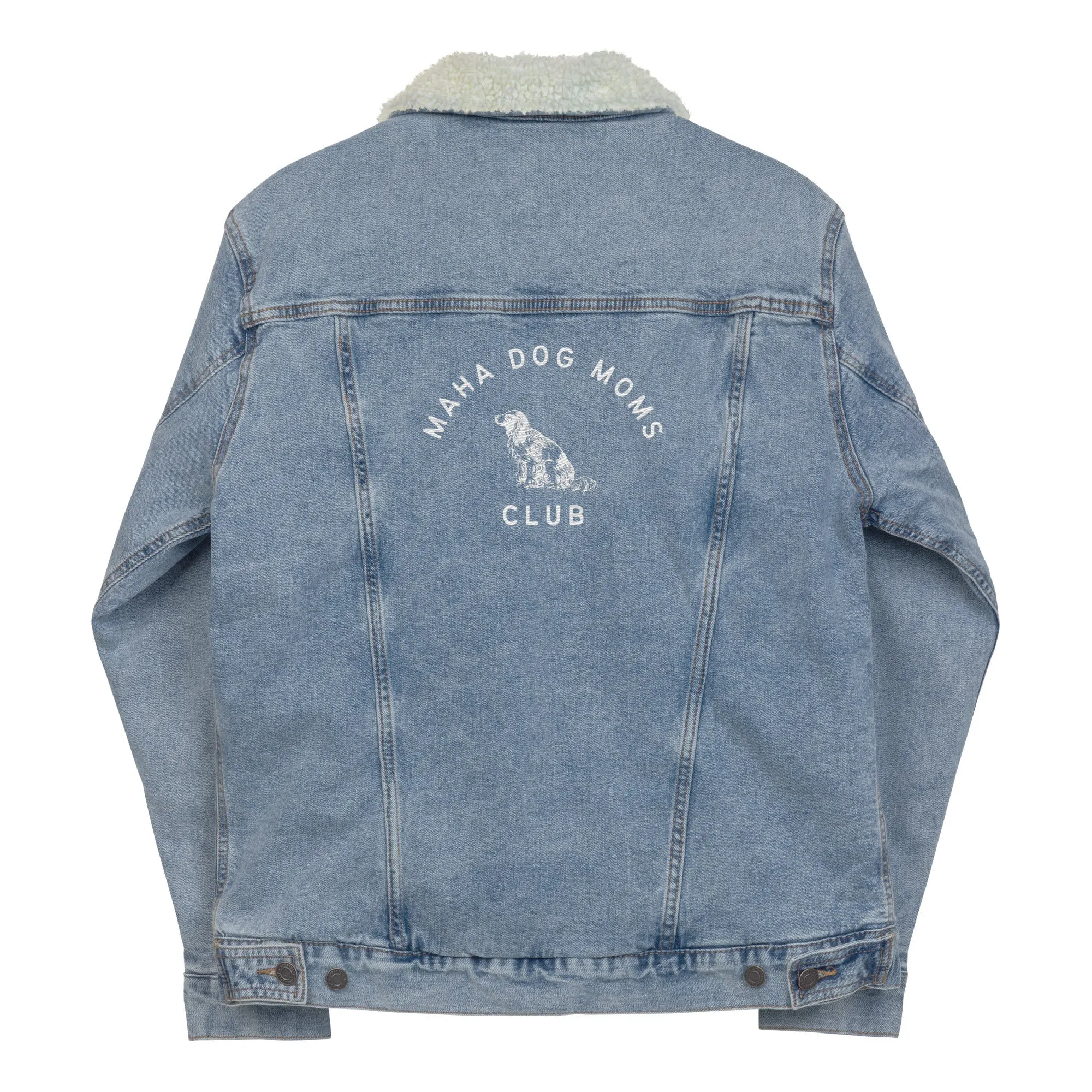 MAHA Dog Moms Club Embroidered Denim Sherpa Jacket