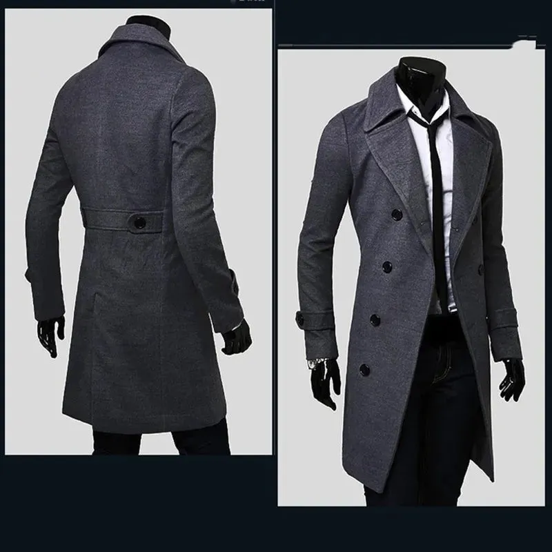 Men's Double Breasted Trench Coat Slim Fit Coat Jacket*