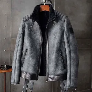 Men's Grey B3 Shearling Leather Bomber Coat