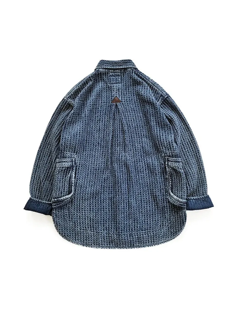 Men's Indigo Jacket with Pockets - Loose Fit Japanese Style