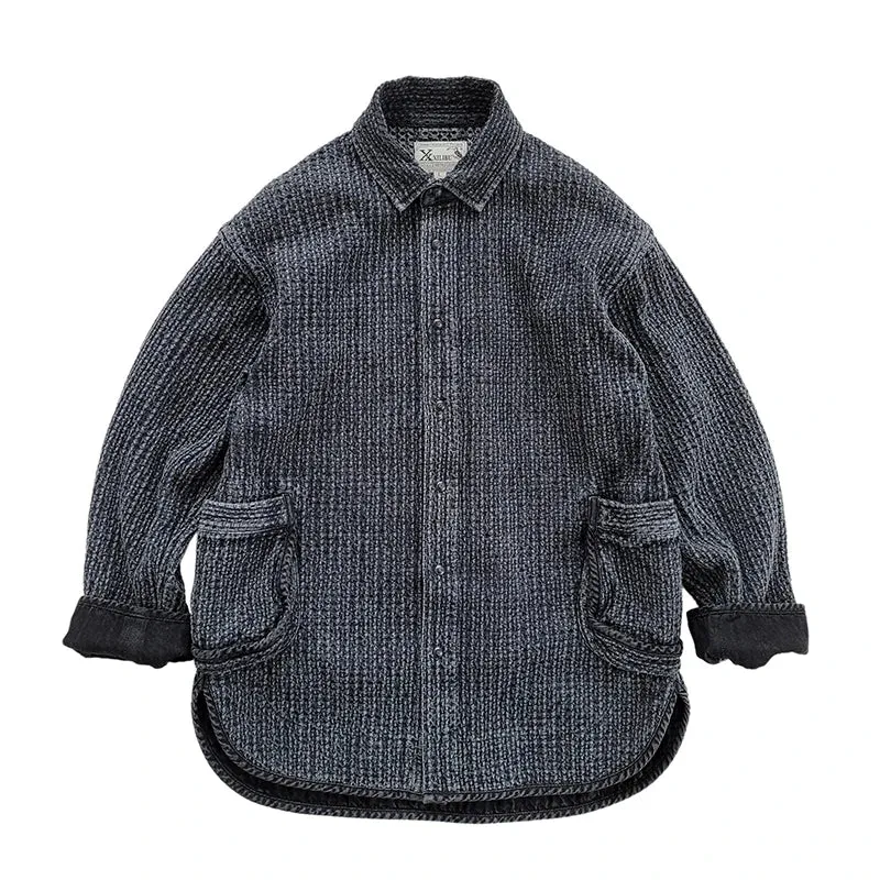 Men's Indigo Jacket with Pockets - Loose Fit Japanese Style