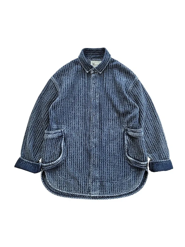 Men's Indigo Jacket with Pockets - Loose Fit Japanese Style