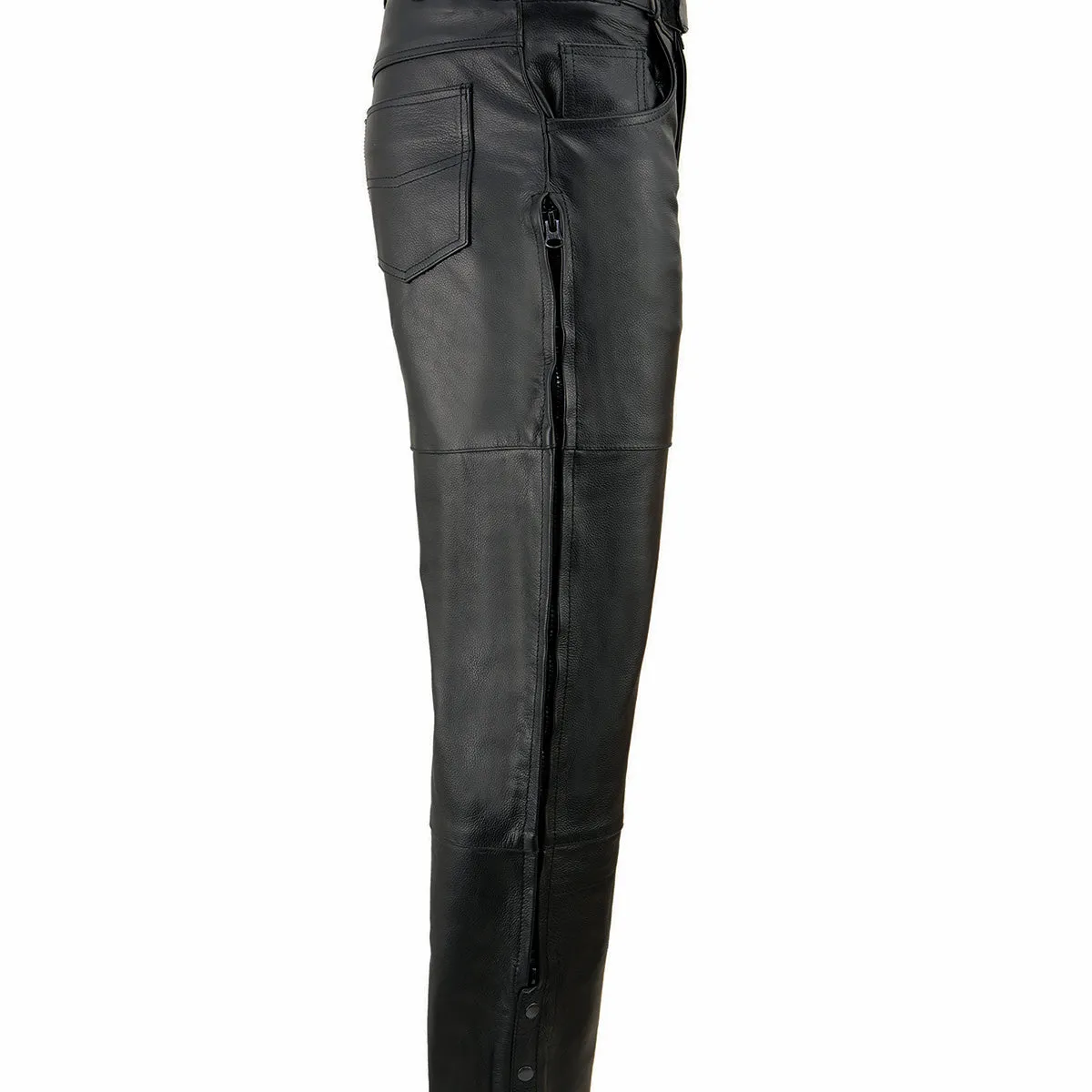 Milwaukee Leather SH1150 Men's Black Leather Motorcycle Over Pants with Jean Style Pockets