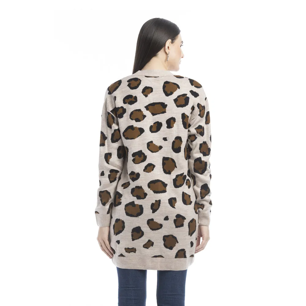 Nora Animal Print Cardigan In Ecru