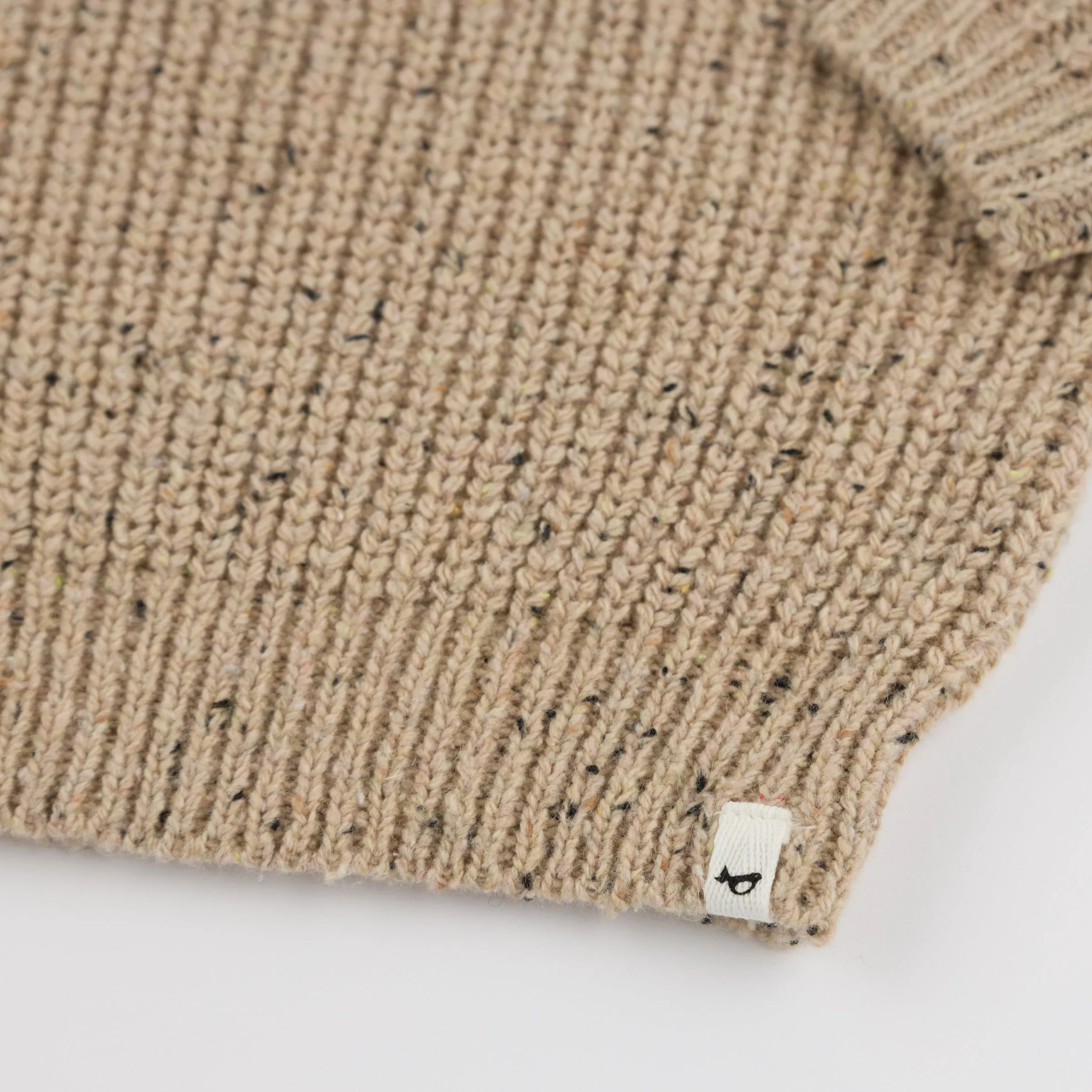 oh baby! Speckle Knit Grandpa Knitted Pullover Sweater - Oat