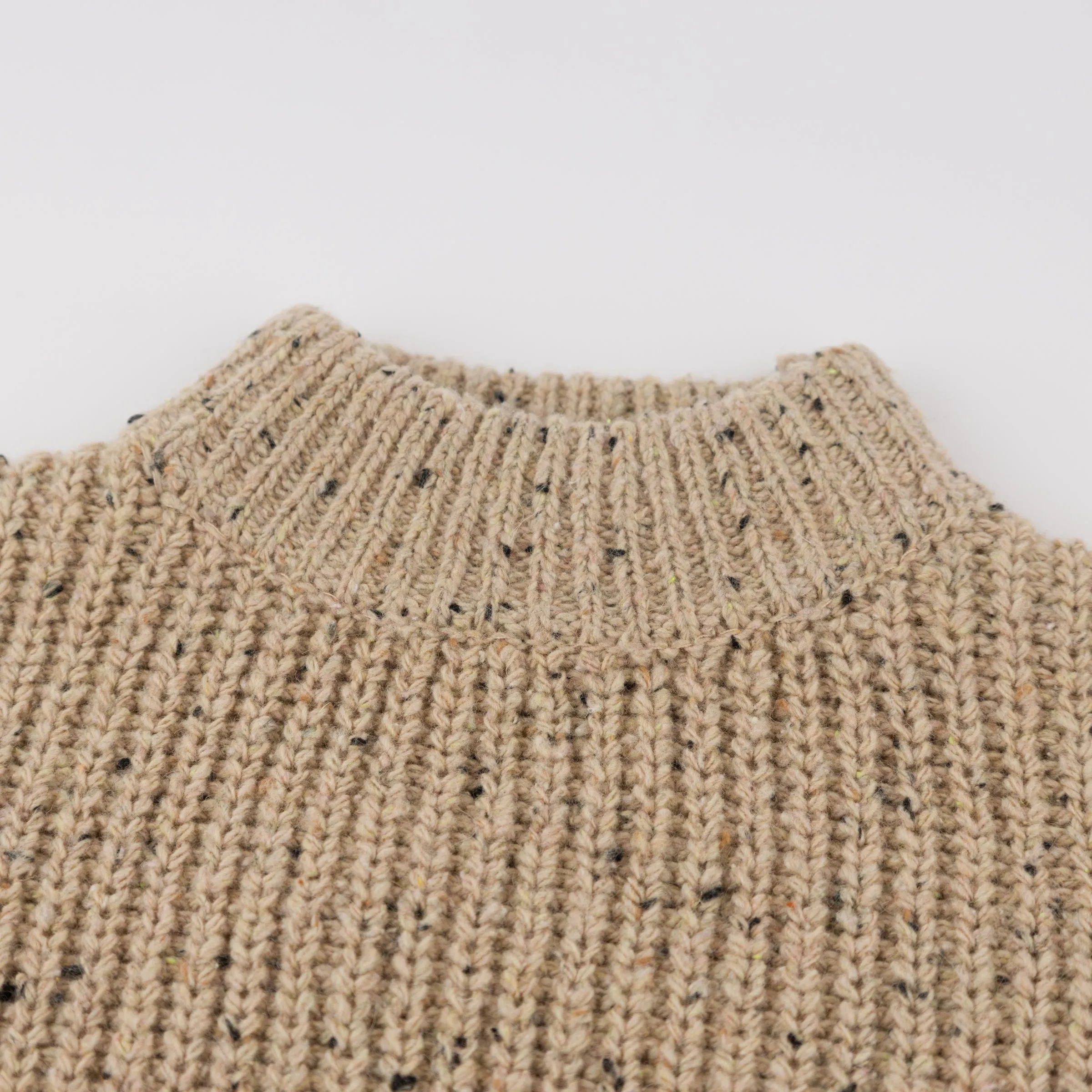 oh baby! Speckle Knit Grandpa Knitted Pullover Sweater - Oat