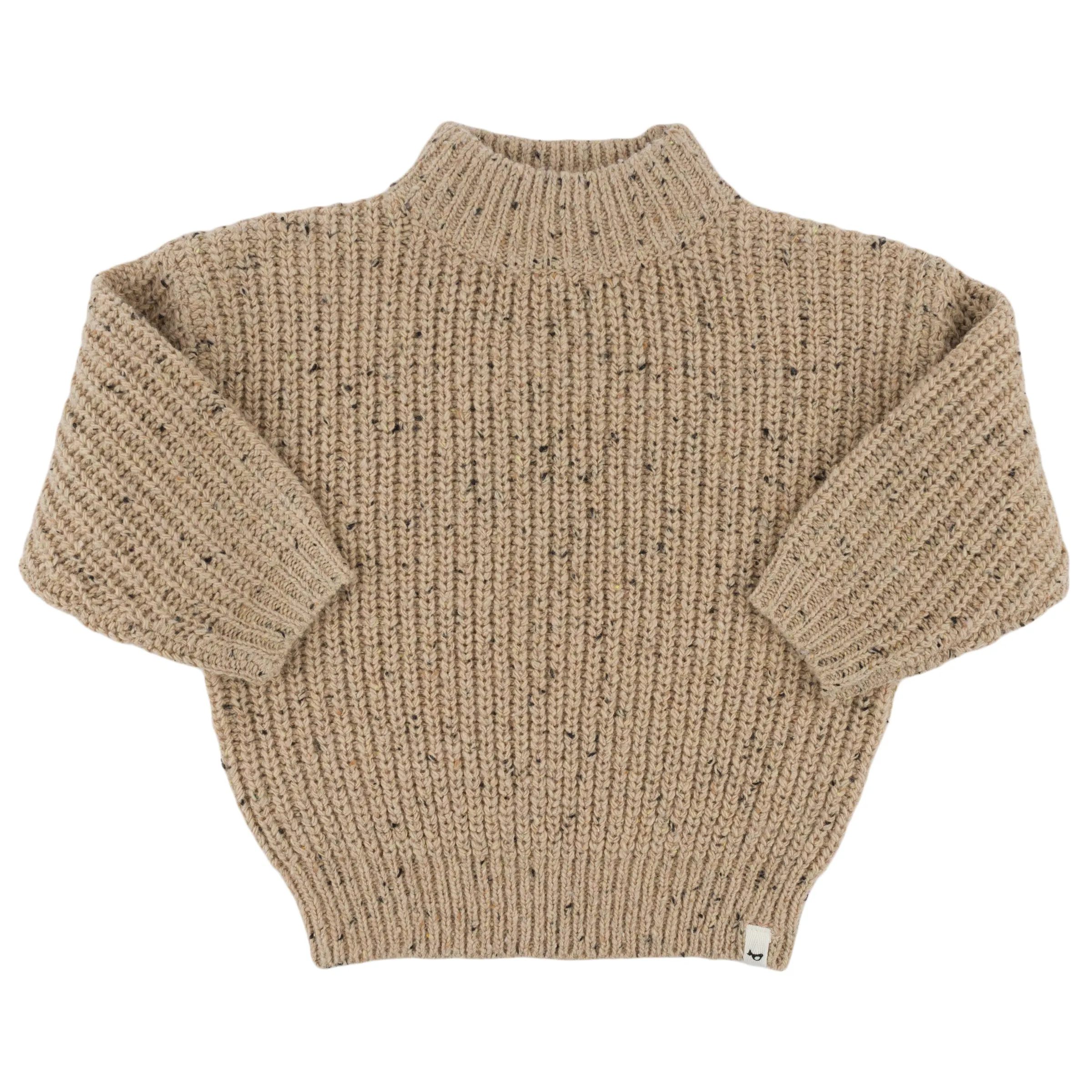 oh baby! Speckle Knit Grandpa Knitted Pullover Sweater - Oat