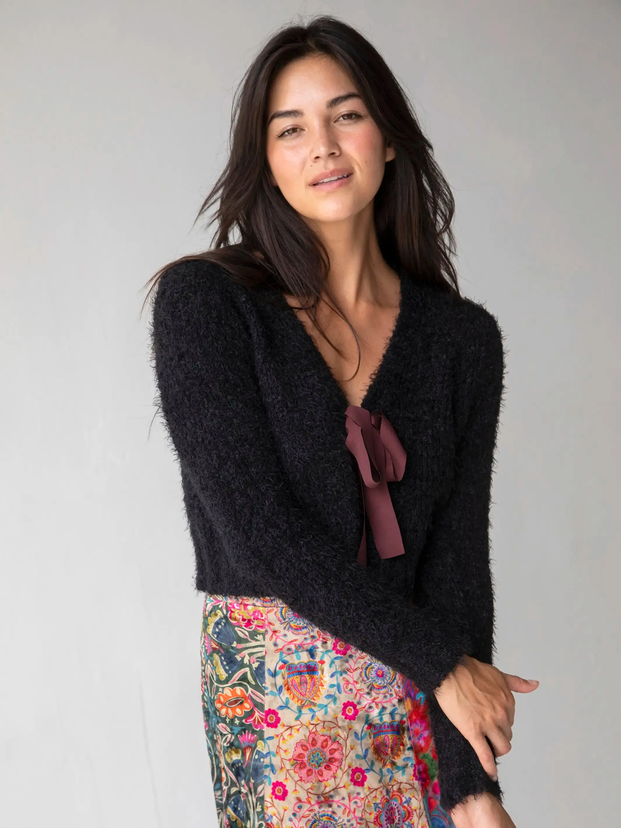 Oh So Soft Tie-Front Cardigan Sweater - Black