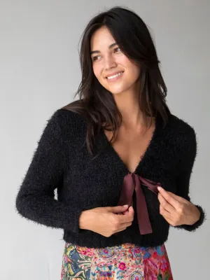 Oh So Soft Tie-Front Cardigan Sweater - Black