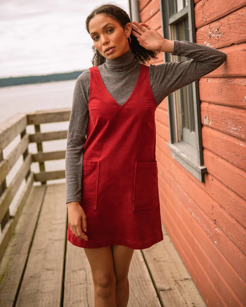 Organic Corduroy V-Neck Mini Dress