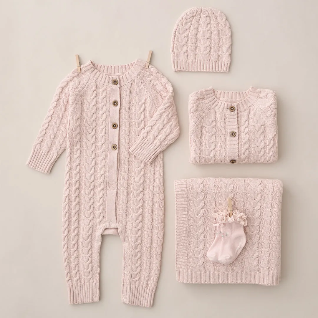 Pale Pink Horseshoe Cable Knit Baby Cardigan