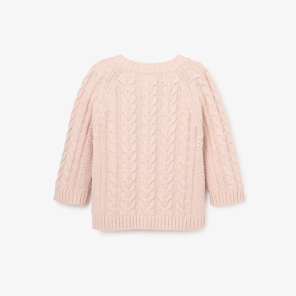 Pale Pink Horseshoe Cable Knit Baby Cardigan