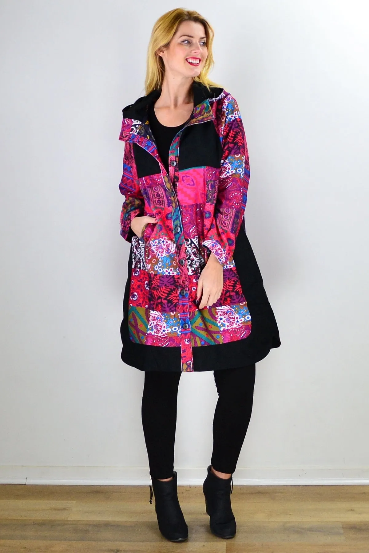 Pink Patchwork Long Corduroy Jacket