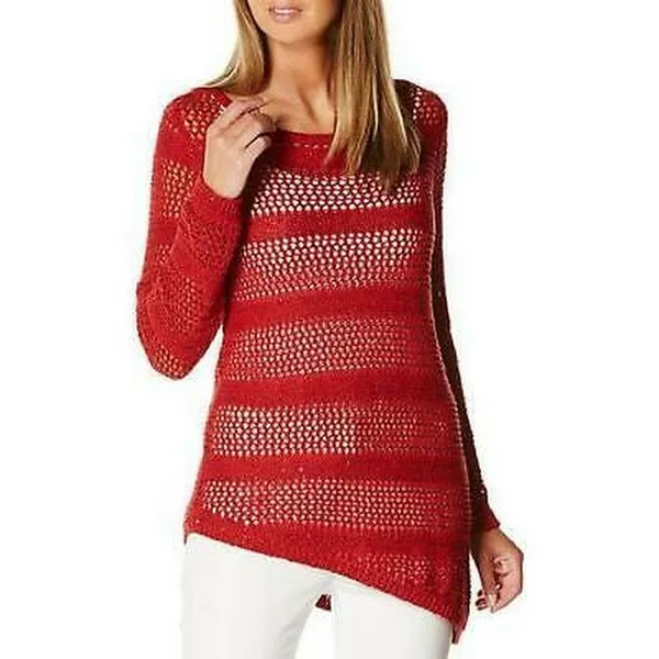 Rafaella Womens Open Knit Asymmetrical Sweater, Size Medium