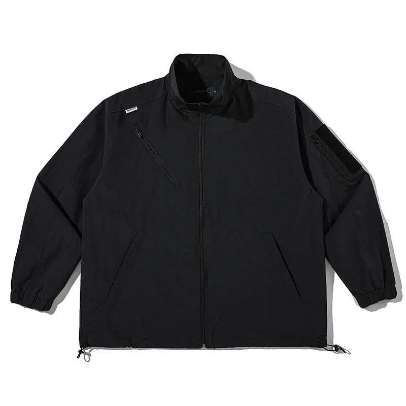 Retro Loose Stand Collar Casual Work Jacket - Black