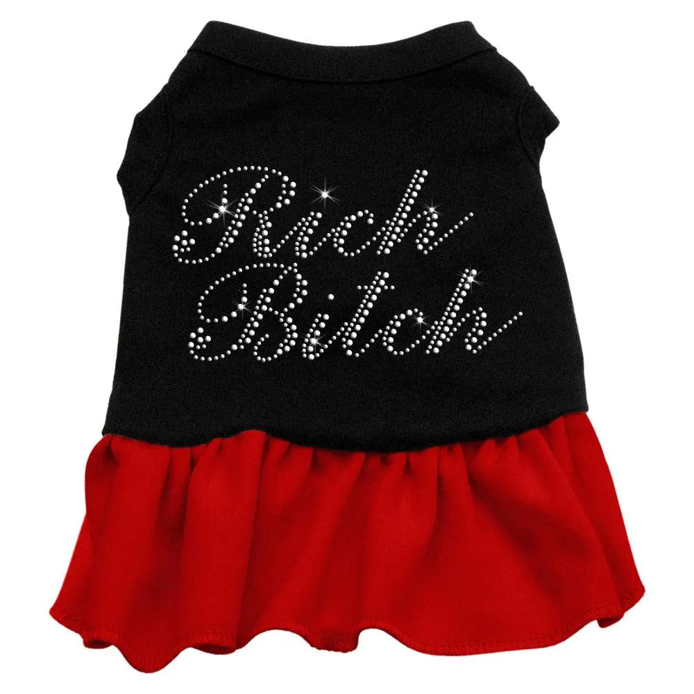 Rhinestone Rich Bitch Dress  Black with Red Med (12)