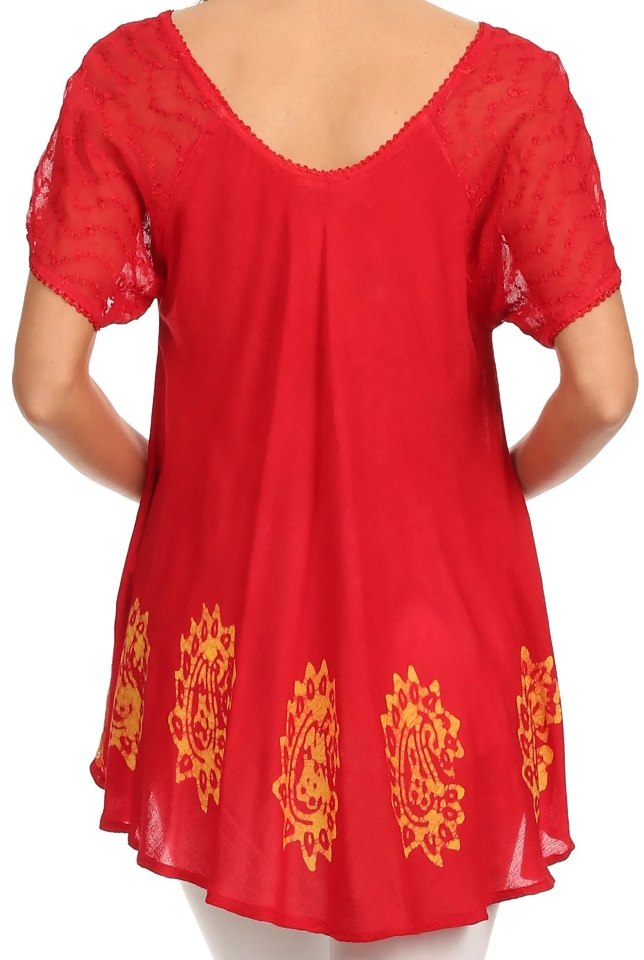 Sakkas Gina Relaxed Fit Embroidered Sheer Cap Sleeves Blouse