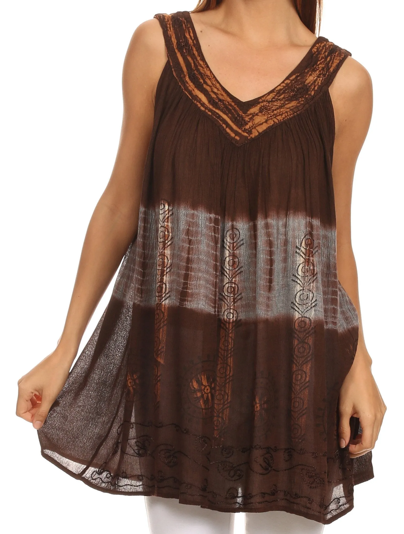 Sakkas Nita Batik Relaxed Fit Scoop Neck Sleeveless Top