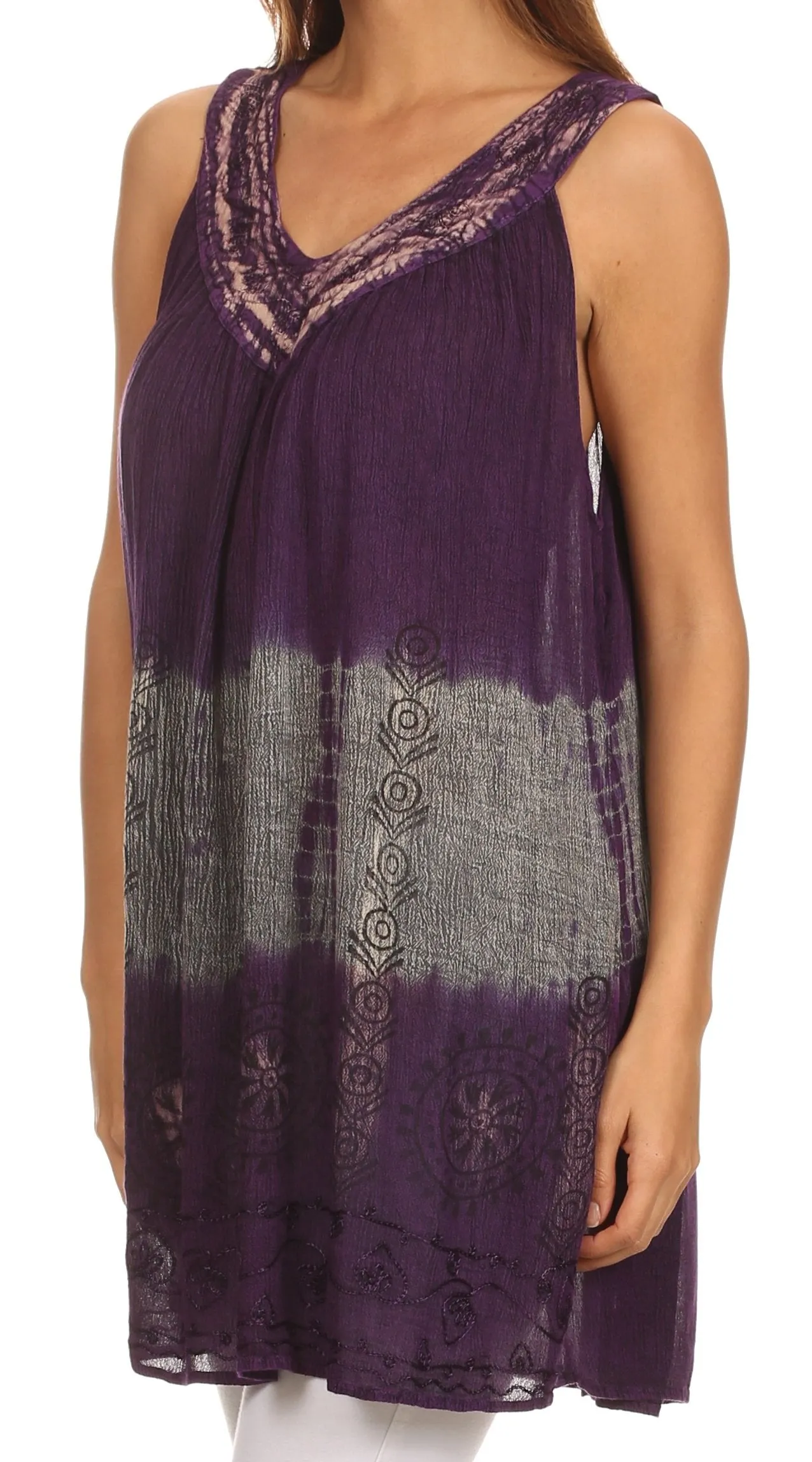 Sakkas Nita Batik Relaxed Fit Scoop Neck Sleeveless Top