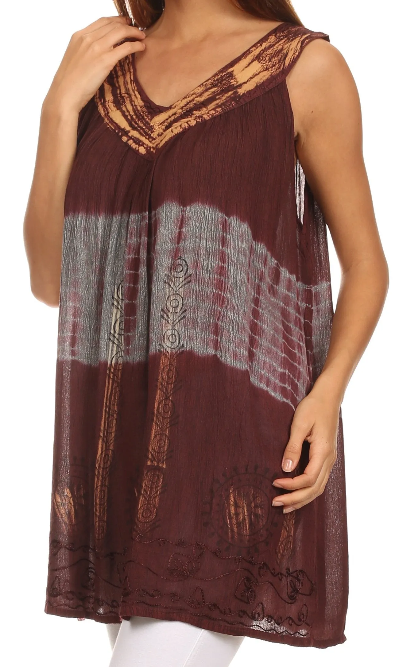 Sakkas Nita Batik Relaxed Fit Scoop Neck Sleeveless Top